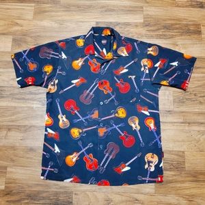 Dragonfly Gibson Tour Wear Shirt Mens L Black Guitar Print Button Down